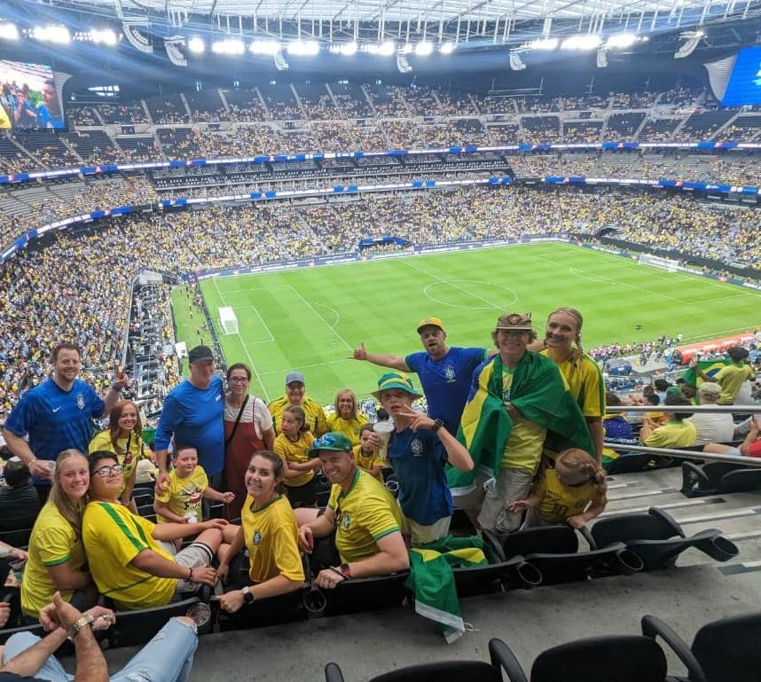 Kevin Richards and family at a Brazil football game